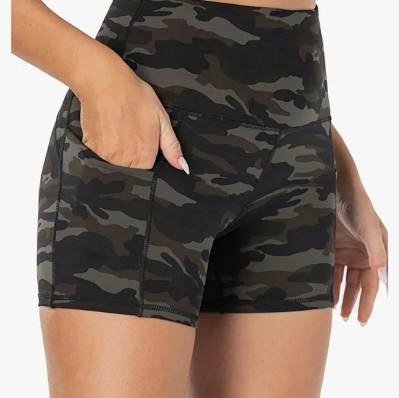 Oakla Yoga Shorts  XS Camo Olive Gray Brown - Picture 1 of 10